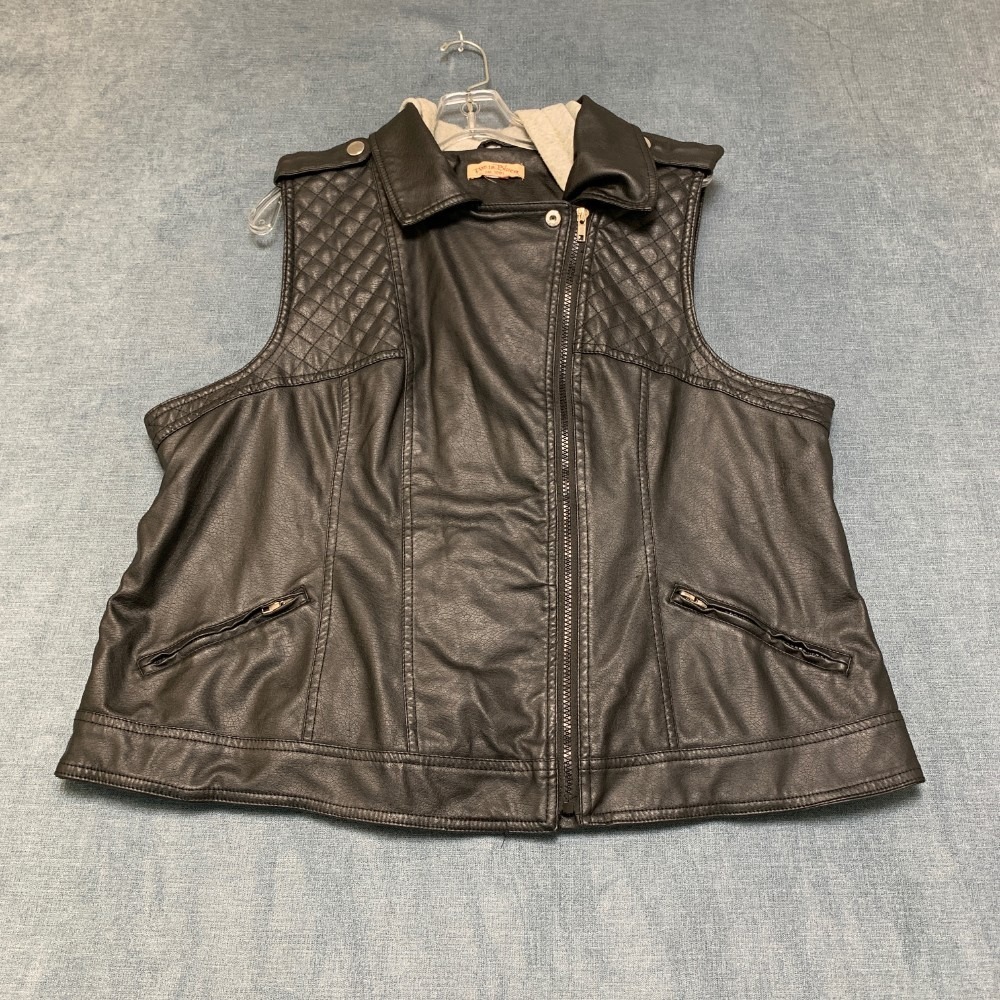 Vintage Paris Blues Motorcycle Leather Vest Womens L/XL Black Hooded Outdoor